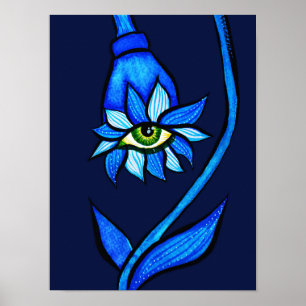Spooky Blue Eye Flower Monster - Creepy Horror Art Poster