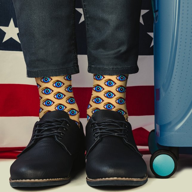  Spooky Blue Eye Pixel Art Cool Modern Funny Geeky Socks (Creator Uploaded)
