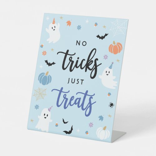 Spooky Blue Ghost Halloween No Tricks Just Treats Pedestal Sign