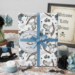 Spooky Blue Vintage Rocking Horse Baby Shower Wrapping Paper