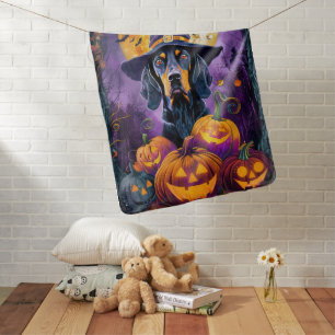Spooky Bluetick Coonhound Halloween Witch Pumpkin Baby Blanket
