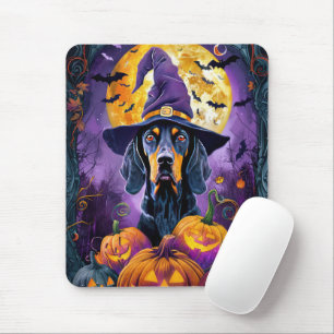 Spooky Bluetick Coonhound Halloween Witch Pumpkin Mouse Pad