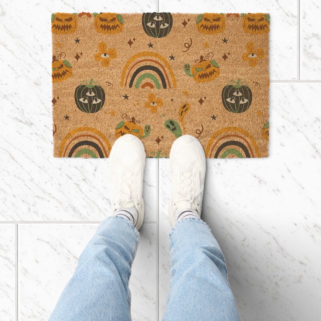 Spooky Boho Halloween Pattern Fiber Doormat (Insitu)
