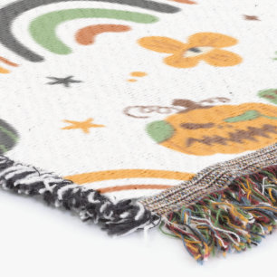 Spooky Boho Halloween Pattern Throw Blanket