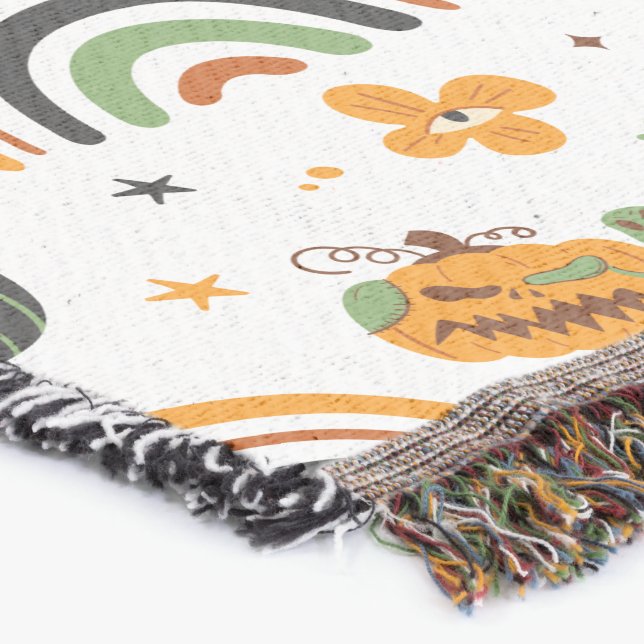 Spooky Boho Halloween Pattern Throw Blanket (Corner)