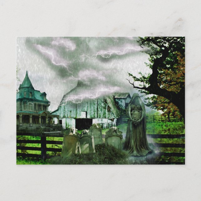 *~* Spooky Bolts Lightneing House HALLOWEEN Postcard (Front)