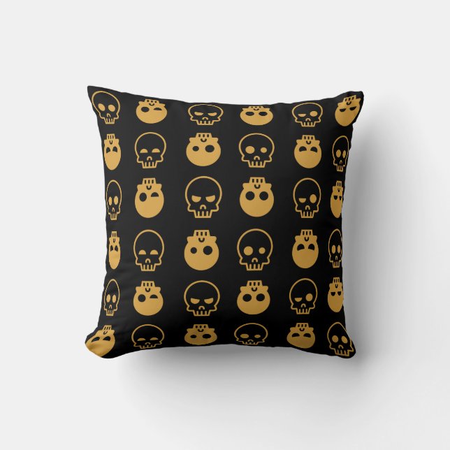 Spooky Bony Skulls Happy Halloween Throw Pillow (Front)