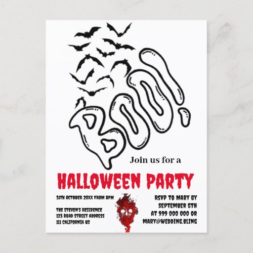 Spooky BOO Bat Swarm Halloween Design postcard