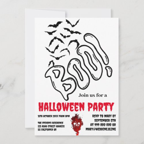 Spooky BOO Bat Swarm Halloween Designe Invitation 