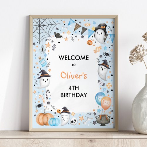 Spooky Boo Blue Halloween Ghost Birthday Welcome Poster
