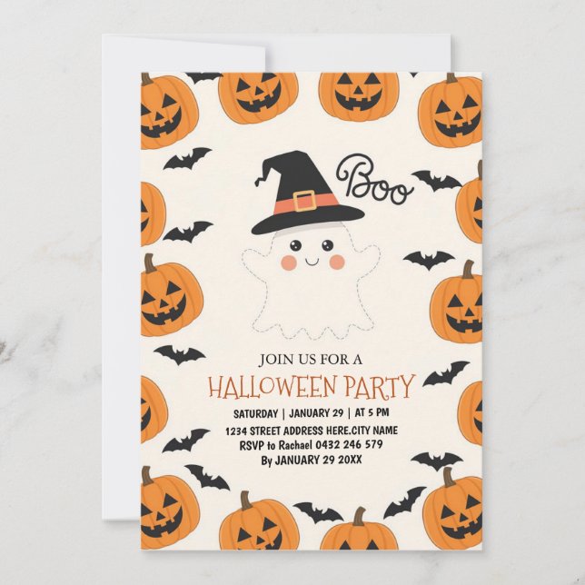 Spooky Boo Ghost Kids Halloween Party Invitation   (Front)