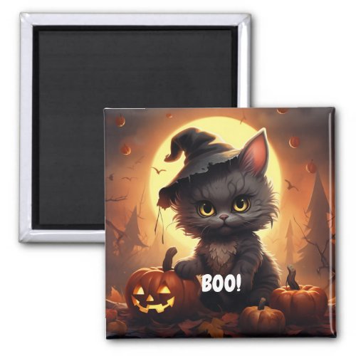 Spooky BOO Halloween _ Moonlit Feline Delight Magnet