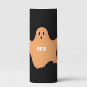 Spooky Boo Halloween Orange Pillar Candle