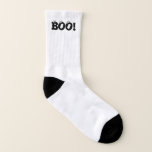 Spooky BOO! Halloween Socks with Popping Eyes<br><div class="desc">Step into the spirit of Halloween with our "BOO!" Halloween Socks, where style meets a playful dose of fun. These socks feature the word "BOO!" boldly displayed in a striking black font, with a pair of mischievous eyes peering out from each letter. They are the perfect accessory for parties, trick-or-treating,...</div>