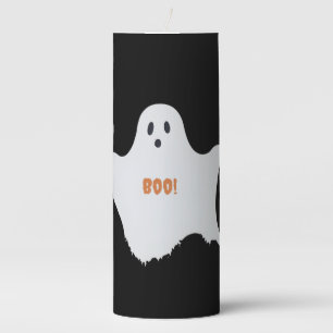 Spooky Boo Halloween White Pillar Candle
