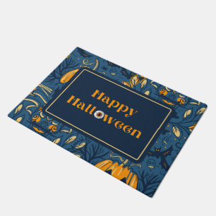 Spooky Boo Happy Halloween Blue Orange Fall Doormat