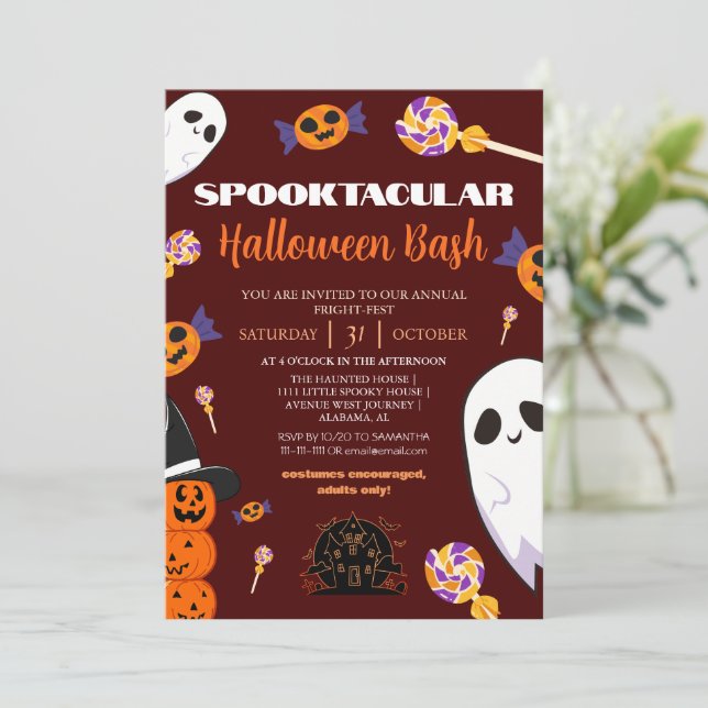 spooky Boo Haunted house Halloween bash party Invitation (Standing Front)
