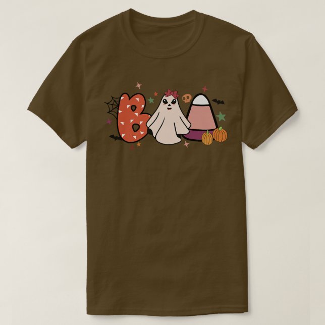 Spooky Boo Hippie Ghost Costume Pumpkin Groovy Hal T-Shirt (Design Front)
