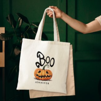 Spooky Boo Orange Halloween Pumpkin Name