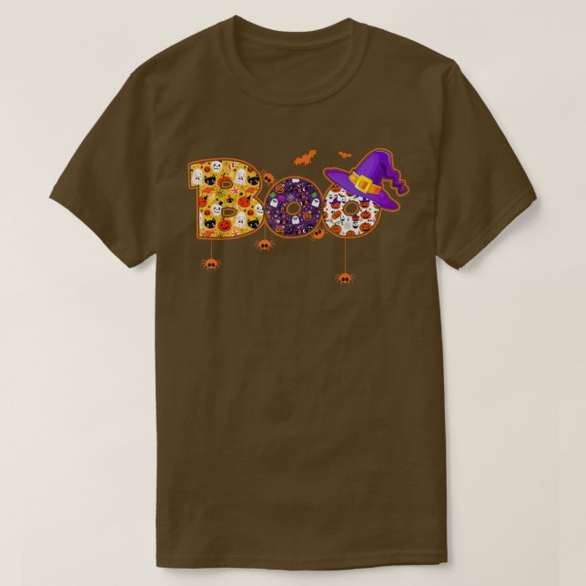 Spooky Boo Spiders Ghost Pumpkin Witch Hat Hallowe T-Shirt (Design Front)