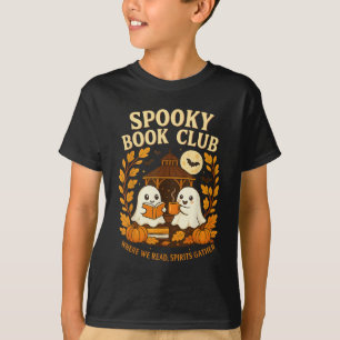 Spooky Book Club Halloween Ghost Reading Coffee Fa T-Shirt