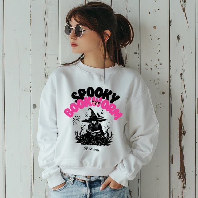 Spooky Bookworm Personalized Name Halloween Gift  Sweatshirt (Creator Uploaded)