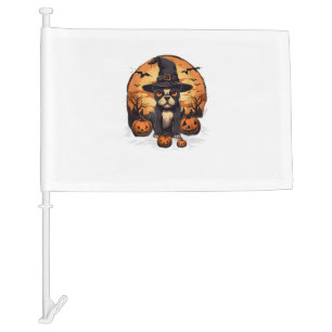 Spooky Boston Terrier Dog Witch Halloween T-Shirt Car Flag