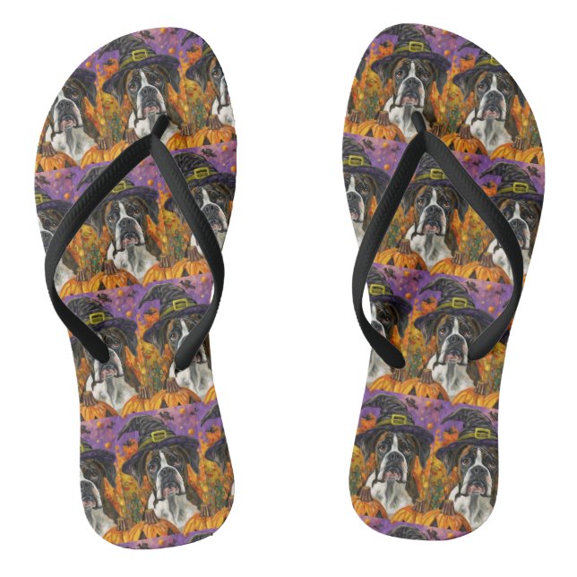 Spooky Boxer Halloween Witch And Pumpkin Flip Flops (Footbed)