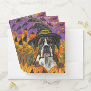 Spooky Boxer Halloween Witch And Pumpkin Pocket Folder