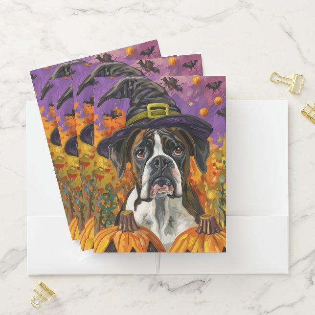 Spooky Boxer Halloween Witch And Pumpkin Pocket Folder (In Situ)