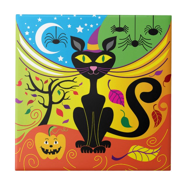 Spooky Breeze Cat Ceramic Tile (Front)