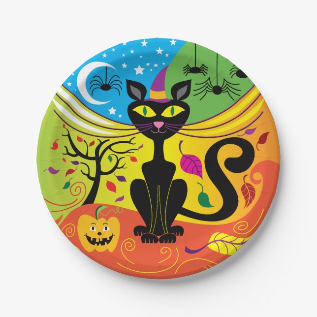 Spooky Breeze Cat Paper Plates (Front)