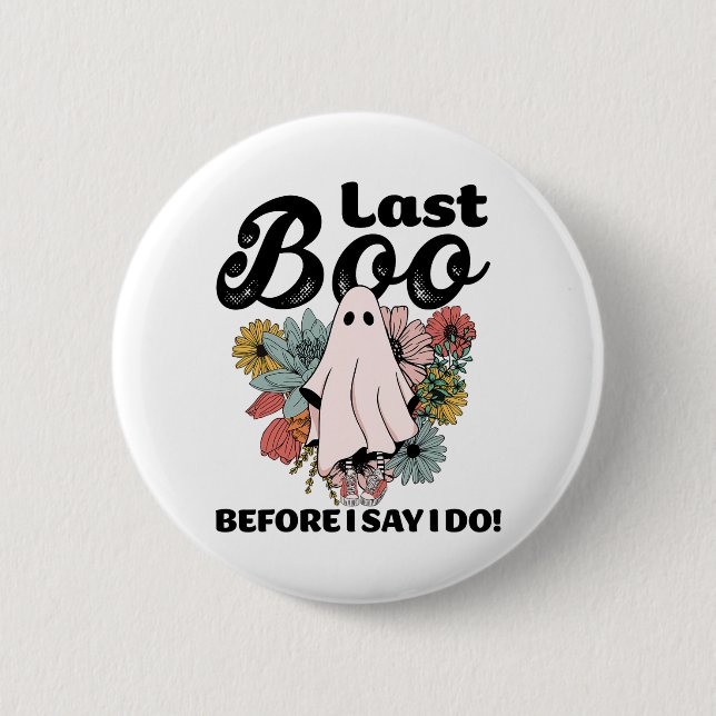 Spooky Bride Floral Ghost Wedding Bachelorette Hal Button (Front)