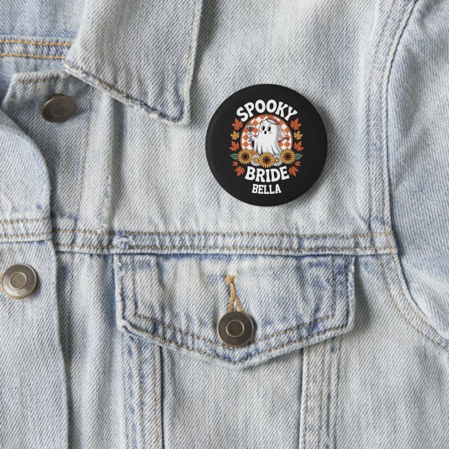 Spooky Bride Ghost Halloween Personalized  Button (In Situ)