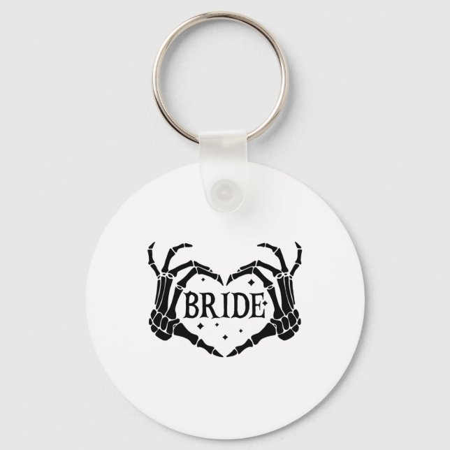 Spooky Bride Skeleton Hands Engagement Wedding Hal Keychain (Front)