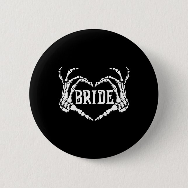 Spooky Bride Skeleton Hands Halloween Engagement W Button (Front)