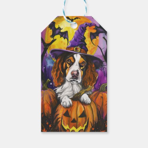 Spooky Brittany Spaniel Halloween Witch Pumpkin  Gift Tags