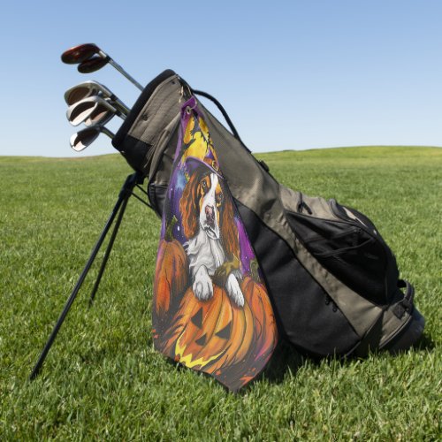 Spooky Brittany Spaniel Halloween Witch Pumpkin  Golf Towel