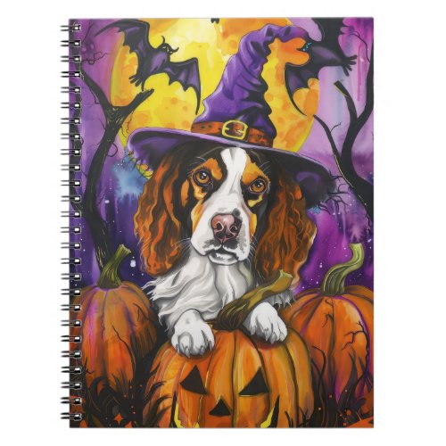 Spooky Brittany Spaniel Halloween Witch Pumpkin  Notebook