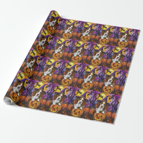 Spooky Brittany Spaniel Halloween Witch Pumpkin  Wrapping Paper