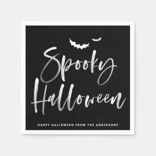 Spooky Brush Lettering Black Halloween Party Napkins