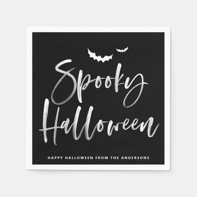 Spooky Brush Lettering Black Halloween Party Napkins (Front)