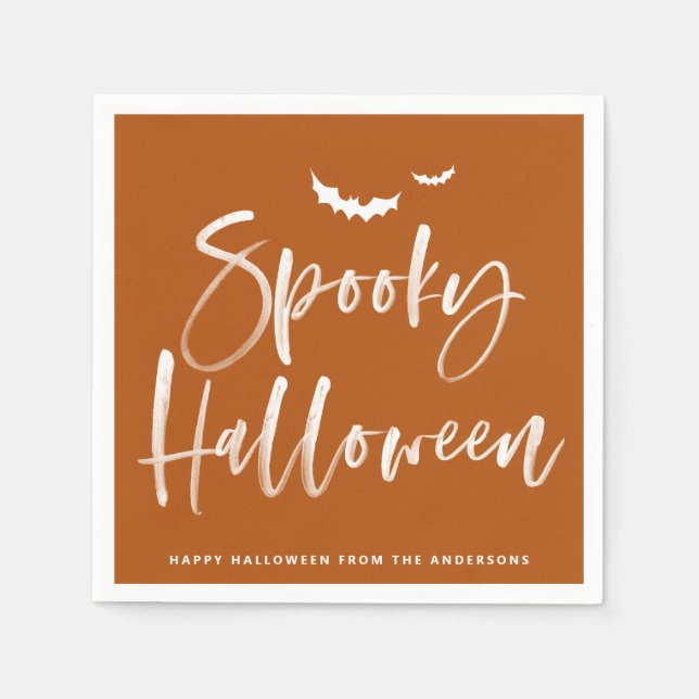 Spooky Brush Lettering Orange Halloween Napkins (Front)