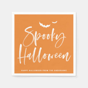 Spooky Brush Lettering Orange Halloween Party Napkins