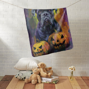 Spooky Bullmastiff Dog Halloween Witch And Pumpkin Baby Blanket