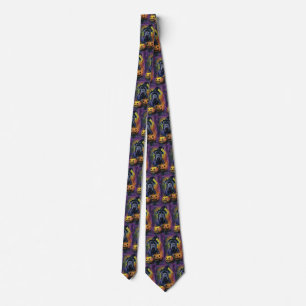 Spooky Bullmastiff Dog Halloween Witch And Pumpkin Neck Tie