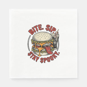 Spooky Burger Shirt Vintage Engraving Halloween Gr Napkins