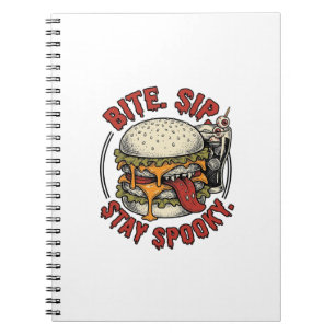 Spooky Burger Shirt Vintage Engraving Halloween Gr Notebook