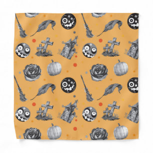 Spooky burnt orange Halloween patterned Bandana