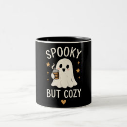 Spooky But Cozy Cute Ghost Halloween Autumn Design Two-Tone Coffee Mug